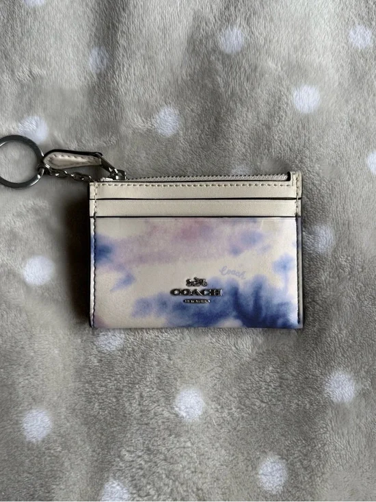 Coach Tie-Dye Card Case Keyring - Cream, Blue & Brown - Picture 1 of 3